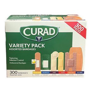 CURAD Variety Pack Assorted Size Bandages Including Antibacterial, 300 Bandages